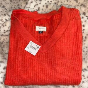 American Eagle Women's Big Hug V-Neck Waffle Sweater in coral